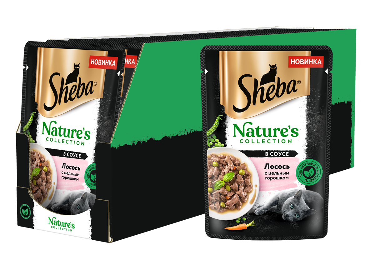 Sheba Натуральная Коллекция влажный корм для кошек, с лососем, горохом и морковью (28шт в уп) (75 гр)