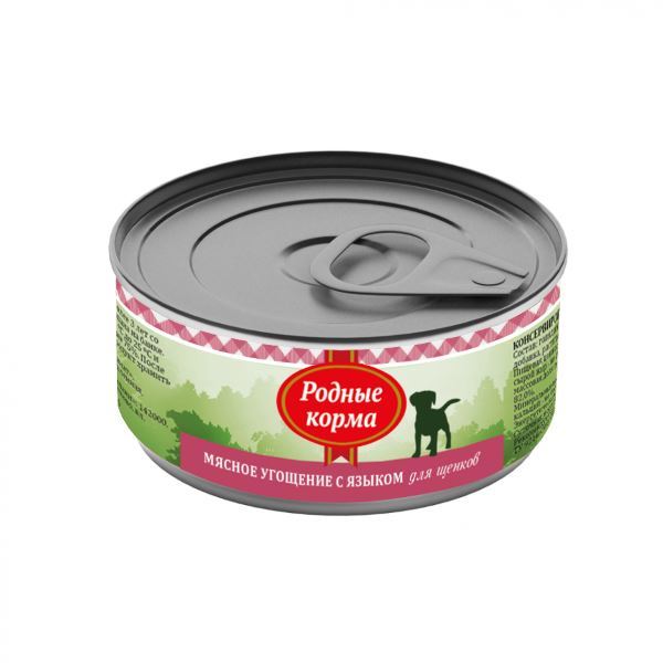 Родные Корма консервы для щенков всех пород, мясное угощение с языком