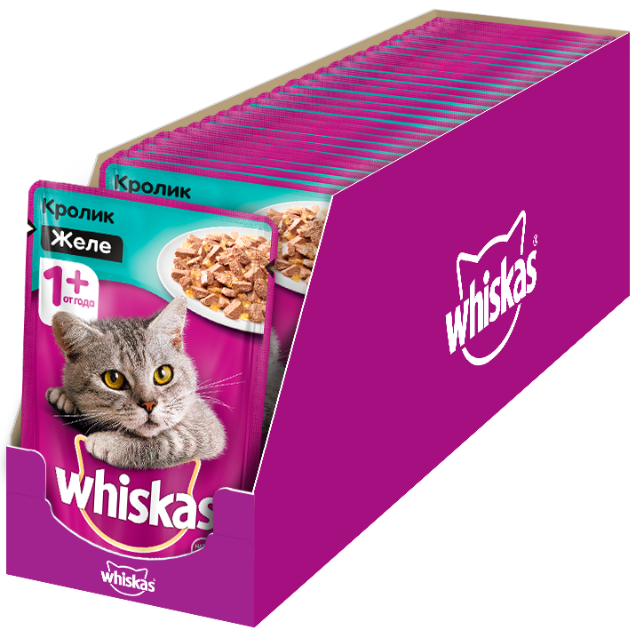 Whiskas влажный корм для взрослых кошек всех пород, кролик в желе (85 гр)