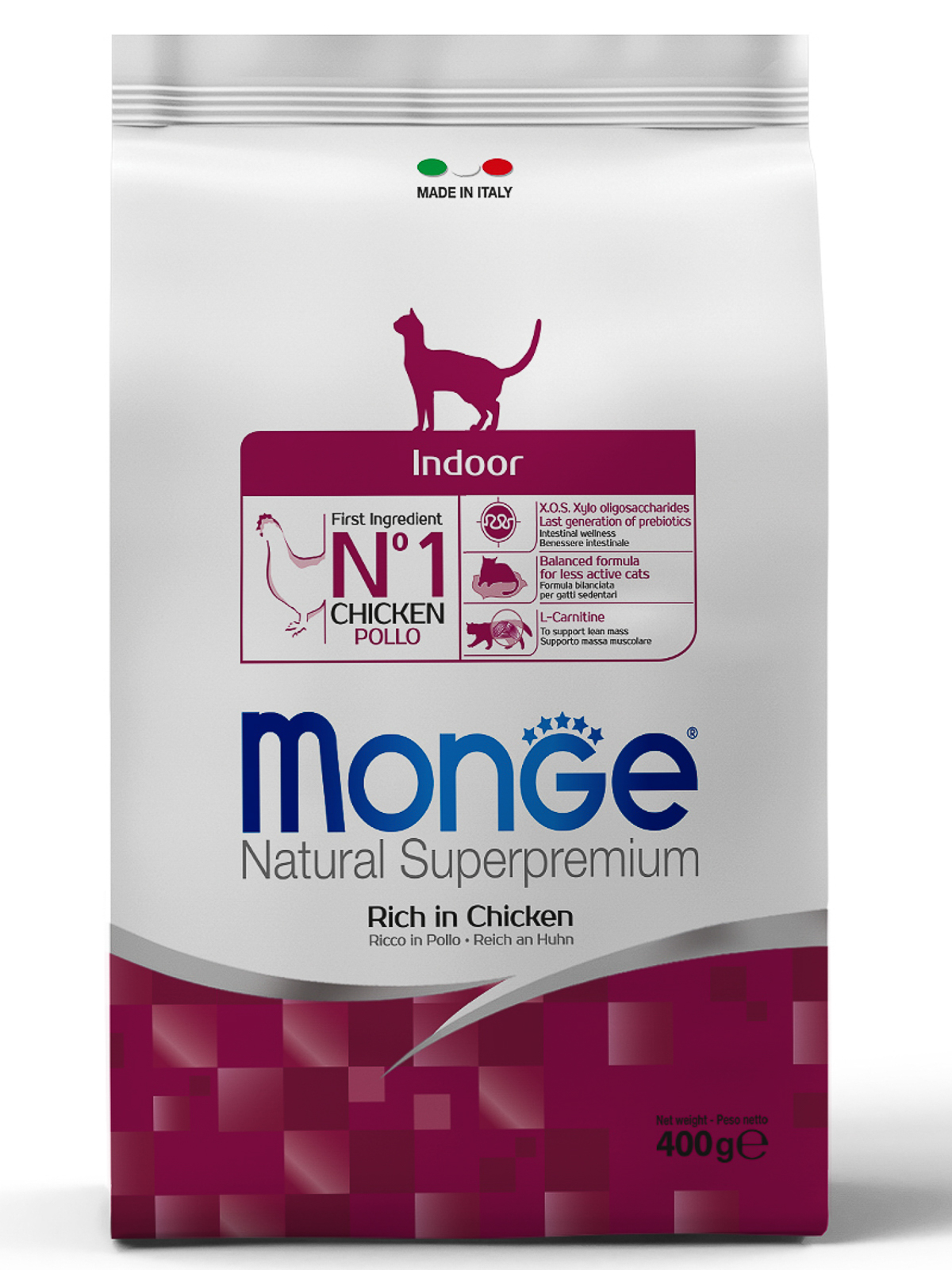 Monge Cat Indoor корм для кошек всех возрастов и пород, живущих в помещении, курица и рис (400 гр)