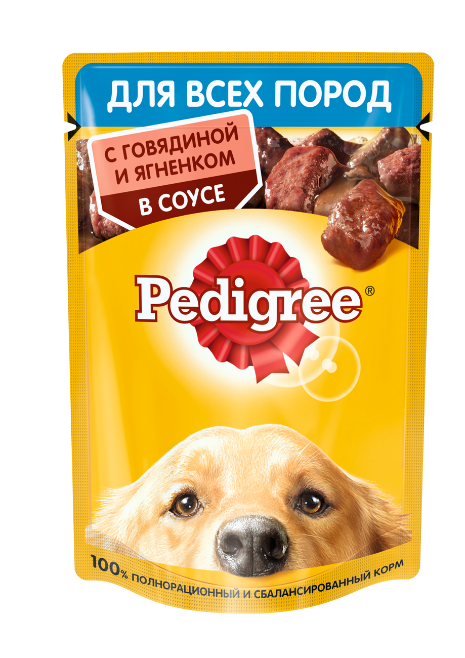 Pedigree влажный корм для взрослых собак всех пород, говядина и ягненок в соусе (28шт в уп) / 85 гр