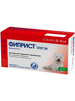 KRKA Фиприст спот он капли для собак 2-10 кг, от блох и клещей