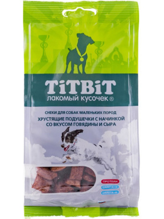 Titbit подушечки с начинкой со вкусом говядины и сыра для маленьких пород лакомство для собак
