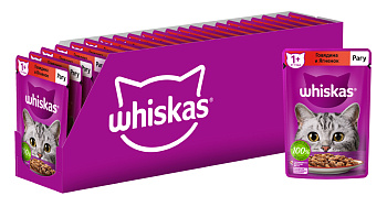 Whiskas влажный корм для кошек, рагу с говядиной и ягненком (28шт в уп)