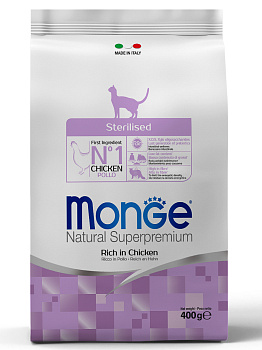 Monge Cat Sterilised корм для стерилизованных кошек всех пород и возрастов, курица