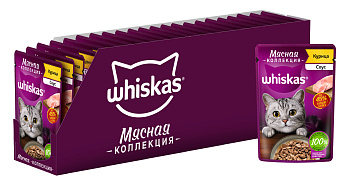 Whiskas влажный корм для кошек, мясная коллекция, курица в соусе (28шт в уп)
