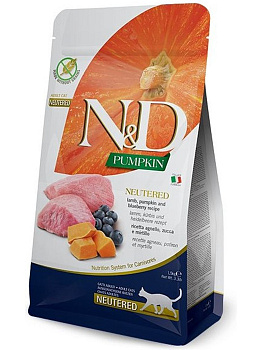 Farmina N&D Pumpkin корм для стерилизованных кошек, беззерновой, ягненок и черника с тыквой