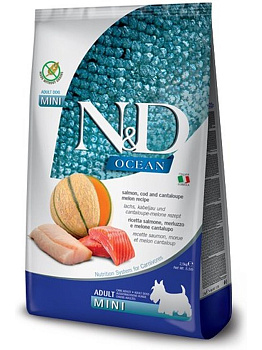 Farmina N&D Ocean корм для собак мелких пород, беззерновой, лосось, треска и муксусная дыня