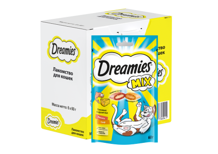 Dreamies MIX лакомство для кошек, подушечки с лососем и сыром (6шт в уп)