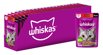 Whiskas влажный корм для кошек, желе с говядиной и ягненком (28шт в уп)