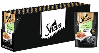 Sheba влажный корм для кошек, с курицей и кроликом в соусе (28шт в уп)