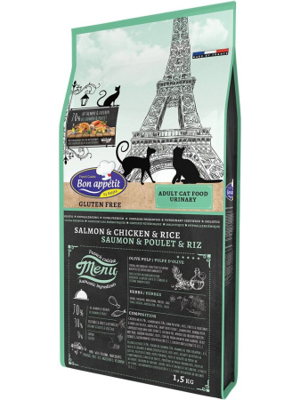 Bon Appetit корм для кошек, гипоаллергенный, профилактика МКБ, с лососем, с курицей, с рисом