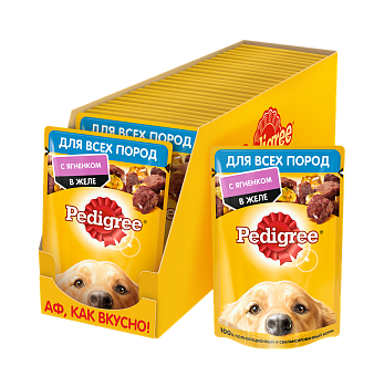 Pedigree влажный корм для взрослых собак всех пород, ягненок в желе (28шт в уп)