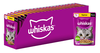 Whiskas влажный корм для кошек, желе с курицей (28шт в уп)