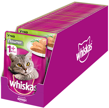 Whiskas влажный корм для взрослых кошек всех пород, с паштетом из утки