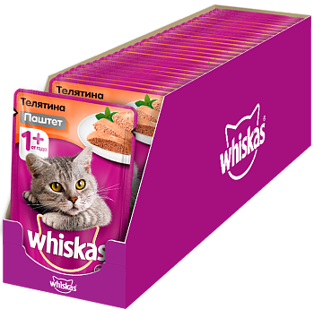 Whiskas влажный корм для взрослых кошек всех пород, мясной паштет с телятиной
