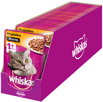 Whiskas влажный корм для взрослых кошек всех пород, индейка в желе (28шт в уп)