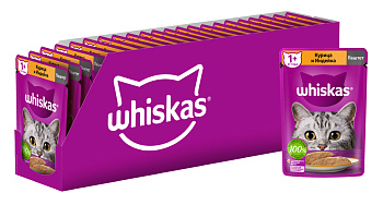 Whiskas влажный корм для кошек, паштет с курицей и индейкой (24шт в уп)
