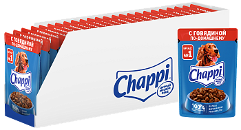 Chappi Сытный Мясной Обед влажный корм для собак, говядина по-домашнему (28шт в уп)