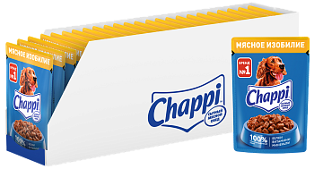 Chappi Сытный Мясной Обед влажный корм для собак, мясное изобилие (28шт в уп)