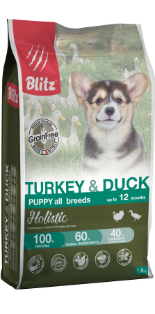 BDD34-1-01500 PUPPY TURKEY & DUCK 1.5kg face