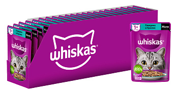 Whiskas влажный корм для кошек, желе с говядиной и кроликом (28шт в уп)