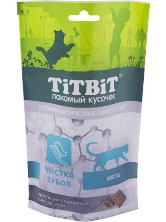 Titbit Хрустящие подушечки с мясом утки для чистки зубов лакомство для кошек