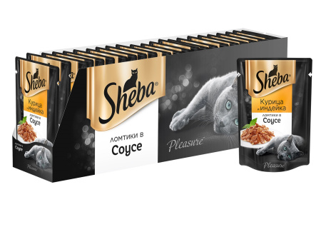 Sheba Pleasure влажный корм для взрослых кошек всех пород, курица и индейка (24шт в уп)
