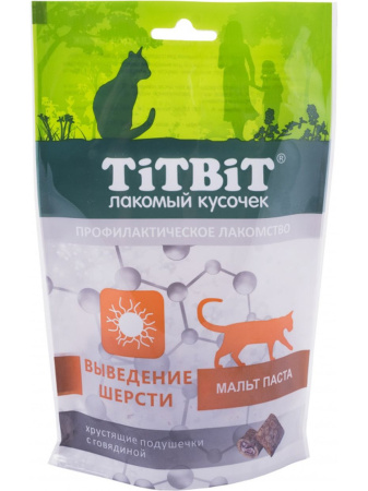 Titbit Хрустящие подушечки с говядиной для выведения шерсти лакомство для кошек
