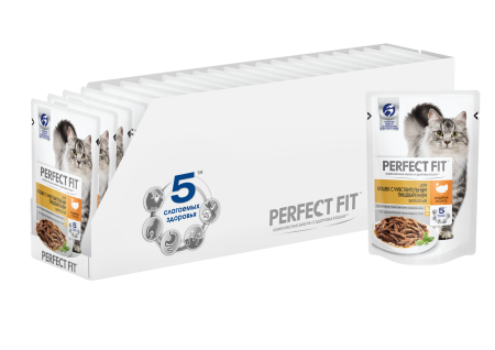 Perfect Fit влажный корм для взрослых кошек, чувствительное пищеварение, индейка (24шт в уп)
