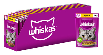 Whiskas влажный корм для кошек, рагу с курицей (28шт в уп)