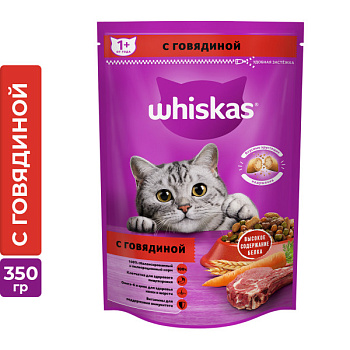 Whiskas корм для взрослых кошек всех пород, подушечки с нежным паштетом, с говядиной
