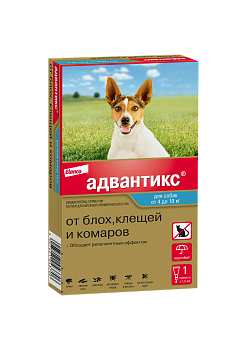 Elanco Адвантикс капли для щенков и собак 4-10 кг, от клещей, блох и комаров
