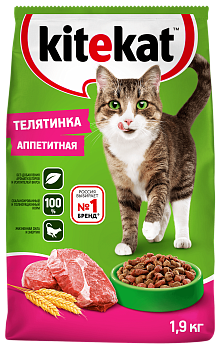 Kitekat корм для взрослых кошек, с аппетитной телятиной