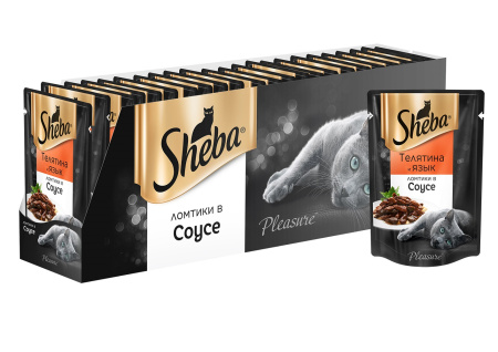 Sheba Pleasure влажный корм для взрослых кошек всех пород, телятина и язык (24шт в уп)