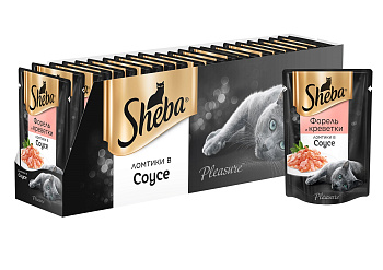 Sheba Pleasure влажный корм для взрослых кошек всех пород, форель и креветки