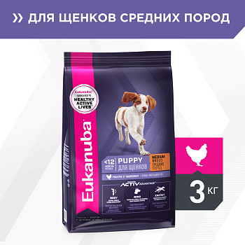 Eukanuba корм для щенков средних пород, птица