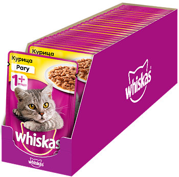 Whiskas влажный корм для взрослых кошек всех пород, рагу с курицей (28 шт в уп)
