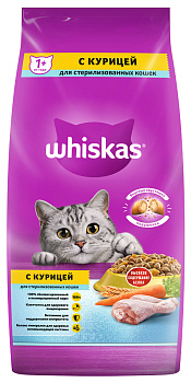 Whiskas корм для взрослых стерилизованных кошек всех пород, подушечки с курицей