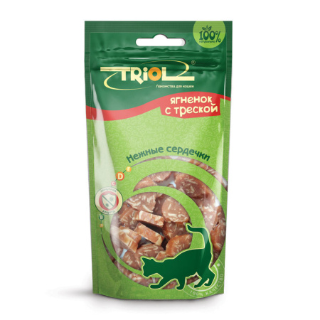 Triol лакомство для взрослых кошек всех пород, нежные сердечки из ягненка