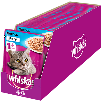 Whiskas влажный корм для взрослых кошек всех пород, рагу с лососем (28шт в уп)