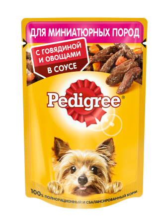 Pedigree влажный корм для взрослых собак миниатюрных пород, говядина и овощи в соусе (24шт в уп) / 85 гр