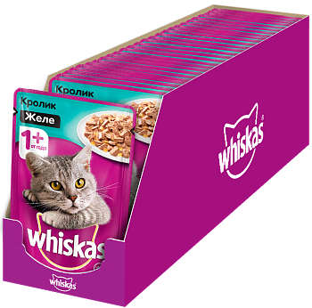 Whiskas влажный корм для взрослых кошек всех пород, кролик в желе