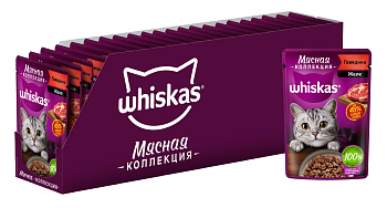 Whiskas влажный корм для кошек, мясная коллекция, говядина в желе (28шт в уп)